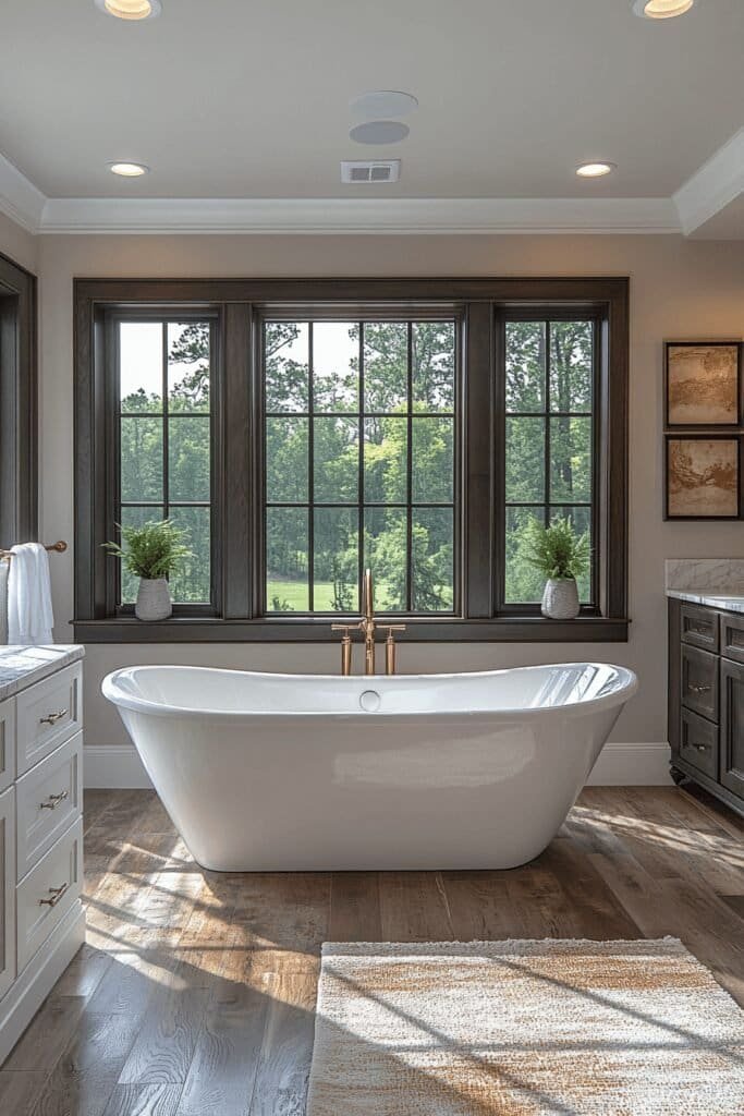 Luxury bathroom design with a freestanding tub and elegant marble accents.