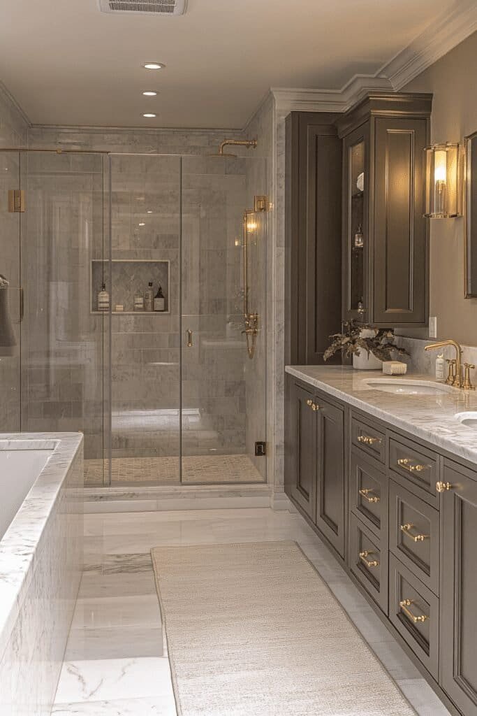 Luxury master bathroom redesign with marble accents, a freestanding tub, and premium finishes.