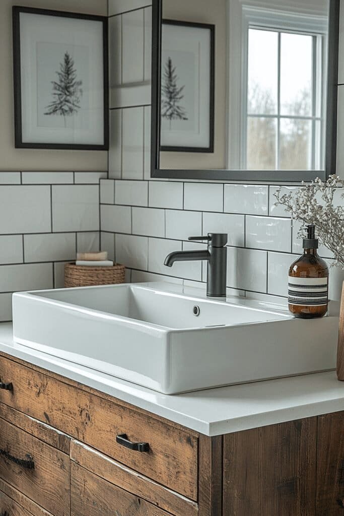 Mid-range bathroom renovation with stylish fixtures, updated flooring, and a sleek shower.