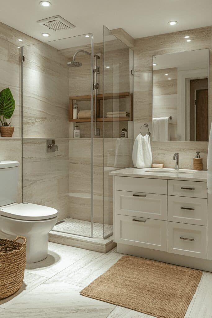 Small bathroom renovation showcasing space-saving fixtures and smart design by professional bathroom remodel contractors.