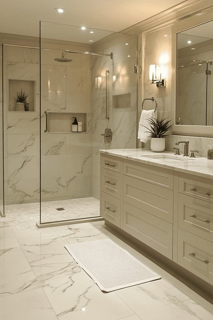 Small bathroom renovation with cost-effective updates and modern fixtures.