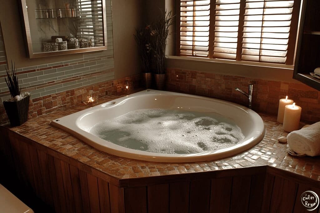 A compact soaking tub in a small bathroom for relaxing and saving space