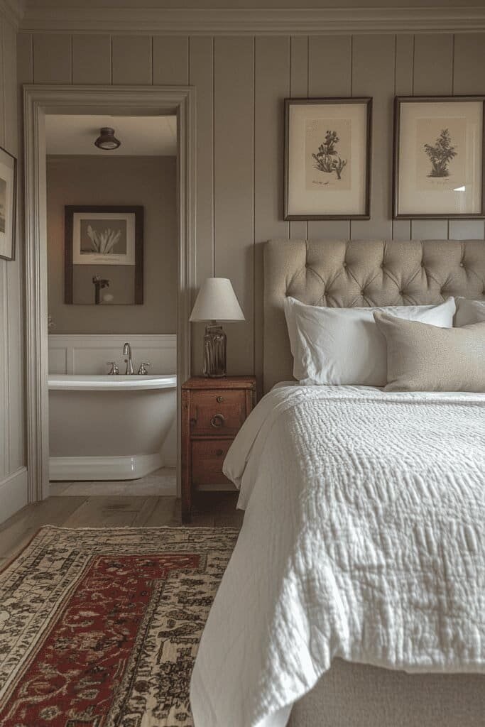 Cozy ensuite bathroom connected to a bedroom, offering privacy and comfort