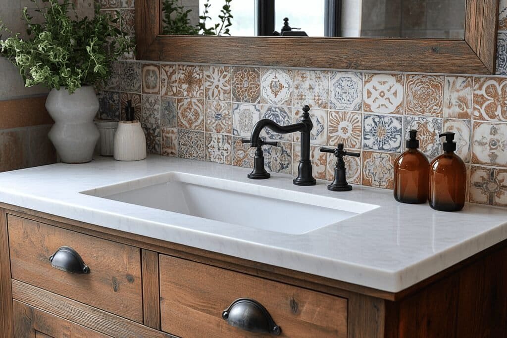 Custom vanity with unique tile patterns, demonstrating personalized Master Bathroom Ideas.