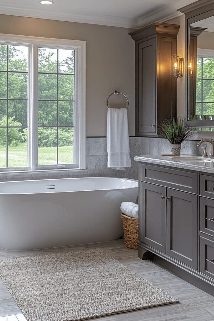 Spacious large bathroom remodel with freestanding tub and walk-in shower.