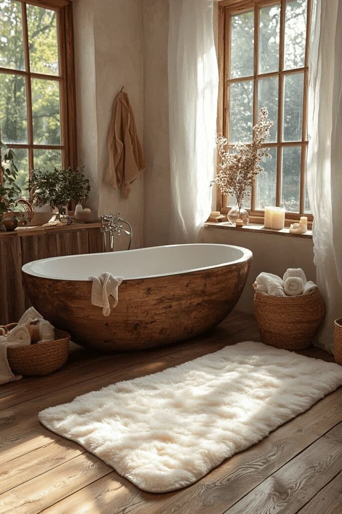 Luxurious memory foam bathroom rug in a spa-like bathroom setting