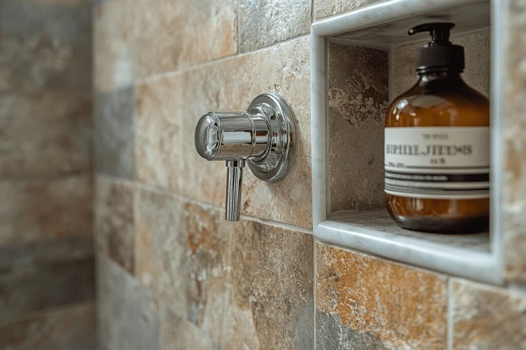 Repairing a modern single handle shower faucet, showcasing the easy DIY process of fixing leaks and ensuring smooth water flow.