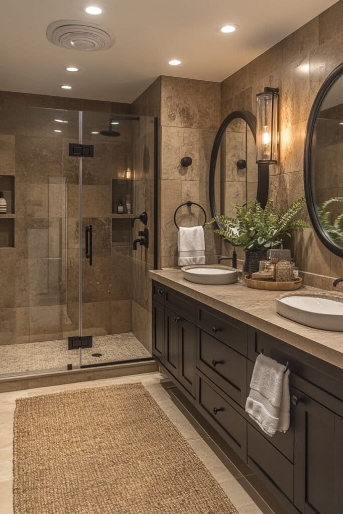 Modern minimalist bathroom with neutral tones and sleek fixtures