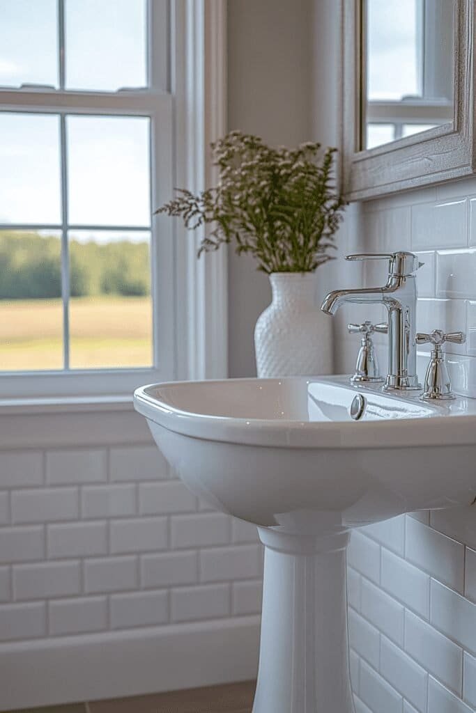 Pedestal vanity sink for tiny bathroom with minimalist design and small footprint.