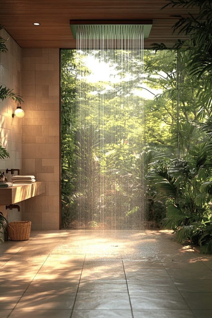 A calming spa-inspired tropical bathroom, bringing nature into inspirational bathroom design