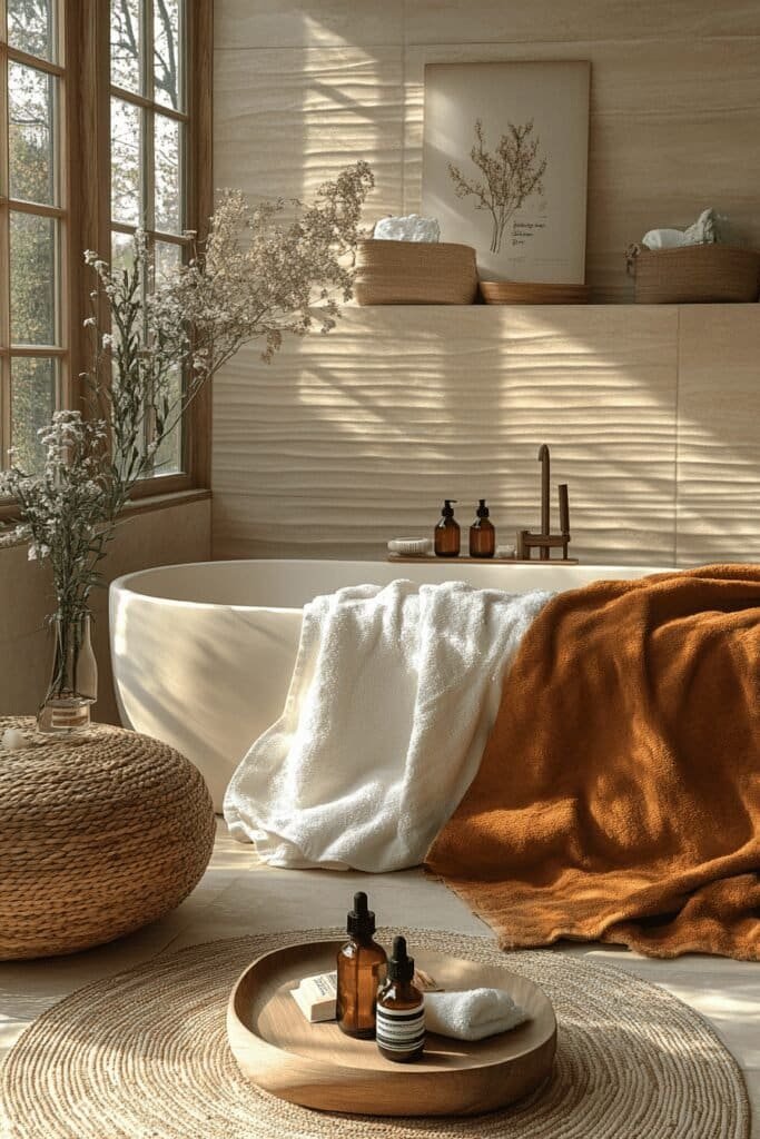 Spa-like bath setting in the comparison of whether baths or showers are better for relaxation.