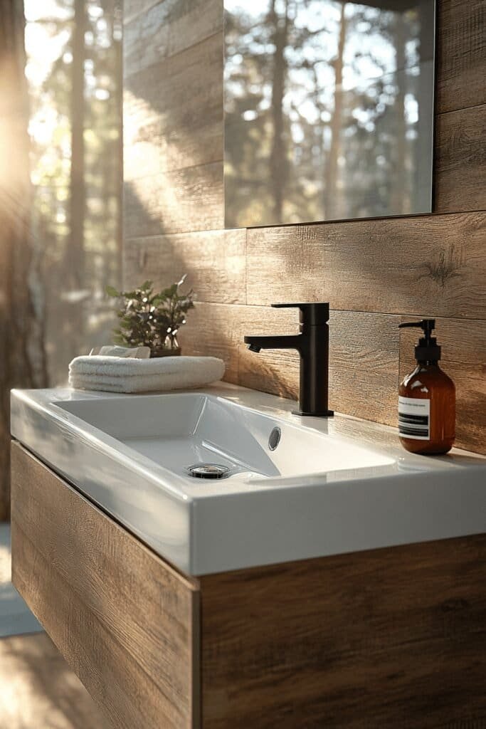 Wall-mounted sink and vanity showcasing smart Small bathroom ideas for saving space.