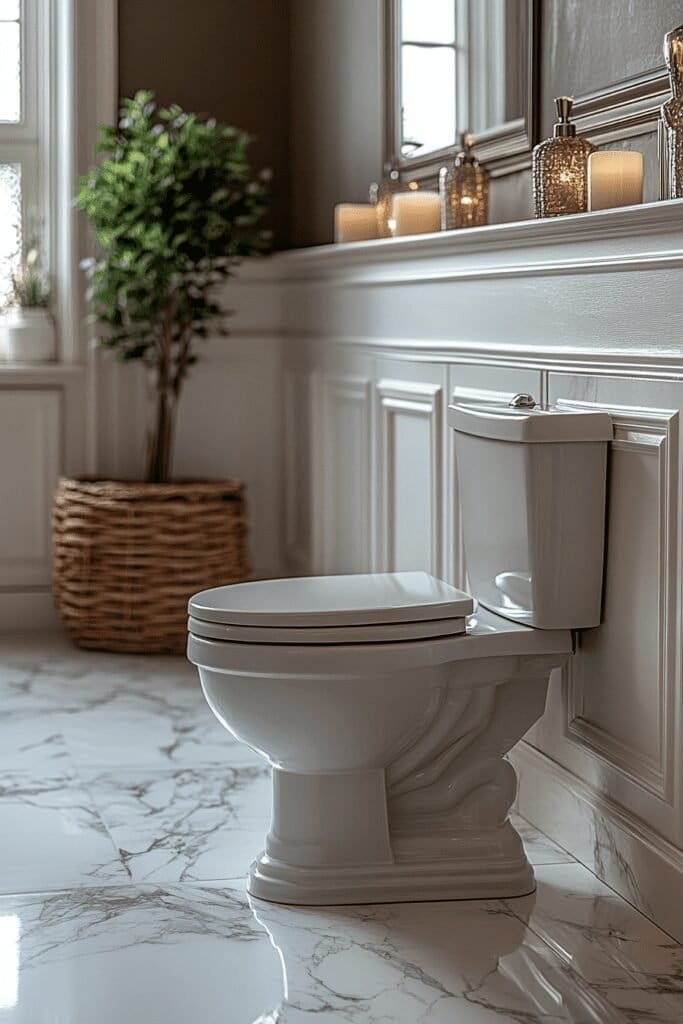 White clean stand-alone toilet in a minimalist bathroom design