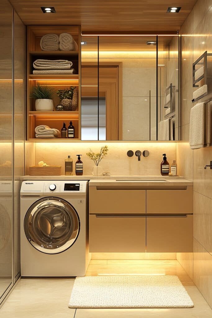 Standard bathroom with washer next to toilet setup