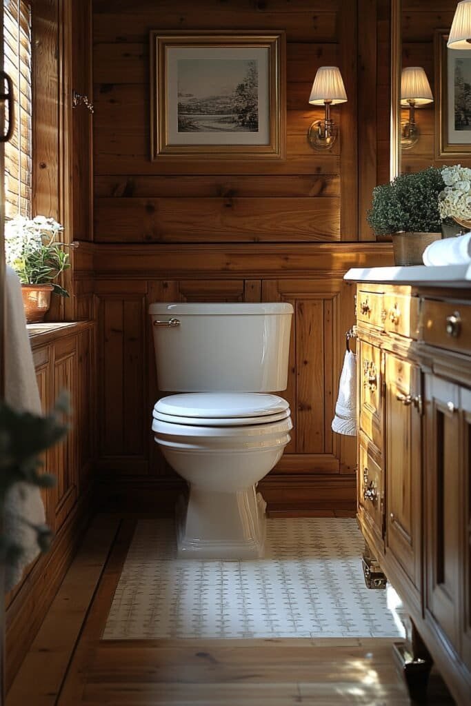 Classic toilet bowl in a traditional bathroom