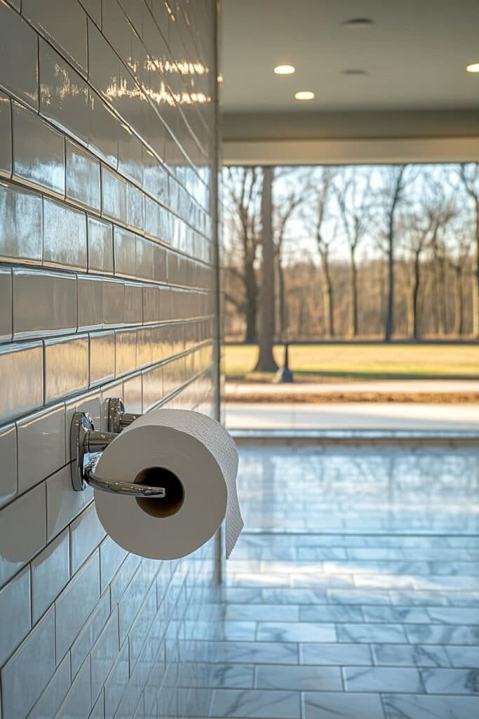 How high to hang toilet paper holder in commercial bathrooms