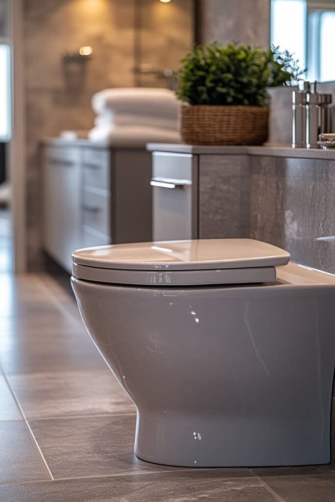 Contemporary toilet bowl in a stylish bathroom