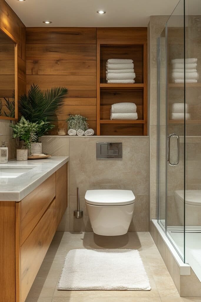 Fresh-smelling bathroom with a ventilated and clean toilet