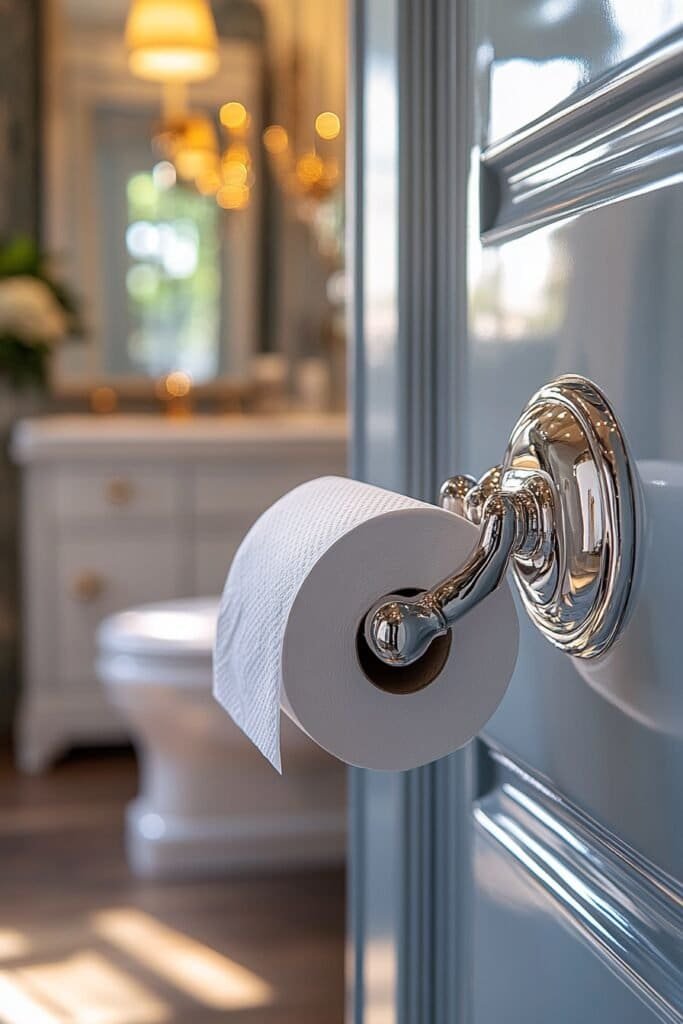 Example of how high to hang a toilet paper holder in a bathroom