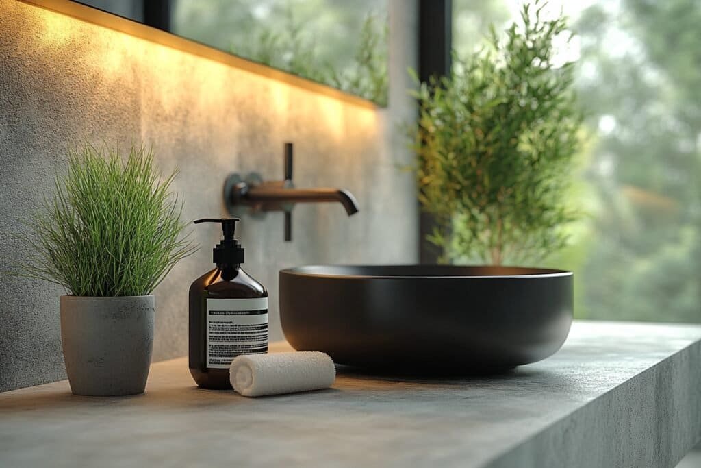 Minimalist bathroom countertop decor with stylish accessories