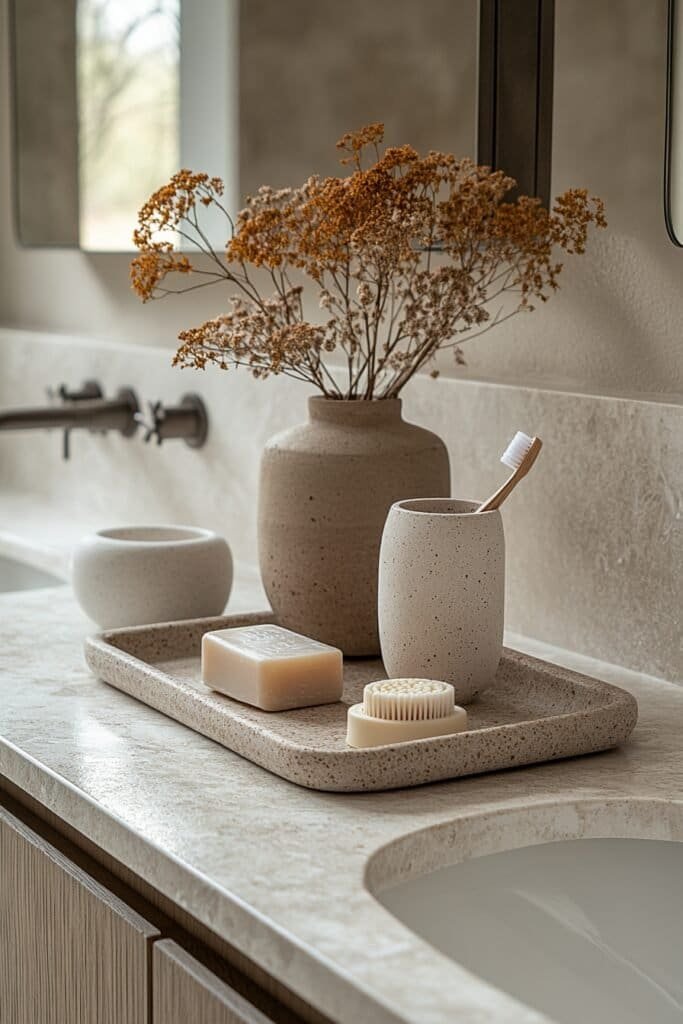 Modern bathroom countertop with organized bathroom accessories