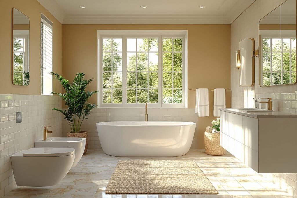 Modern bathroom featuring a toilet and sink