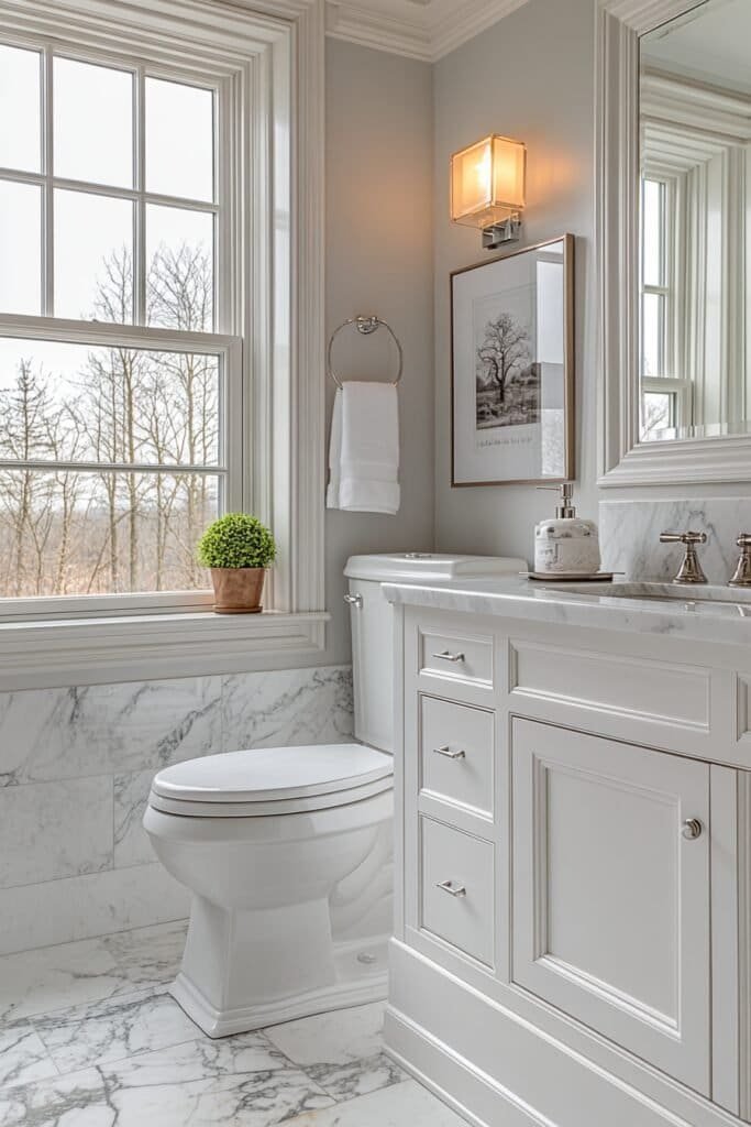 Pristine bathroom with shiny toilet and fresh scent