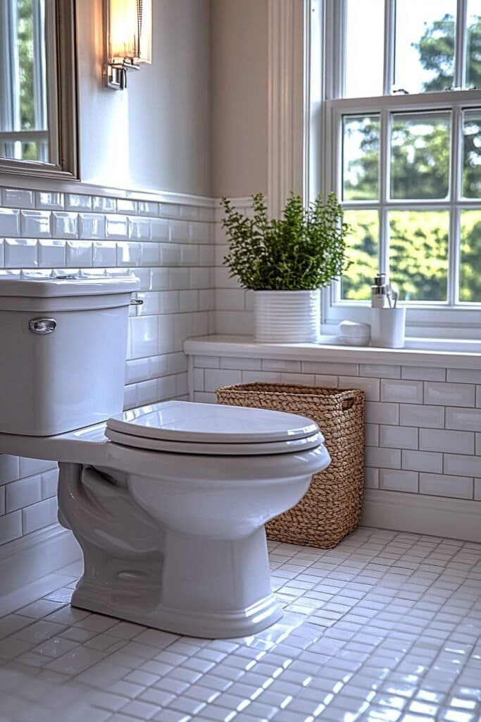 Sparkling clean toilet in a bright and fresh-smelling bathroom