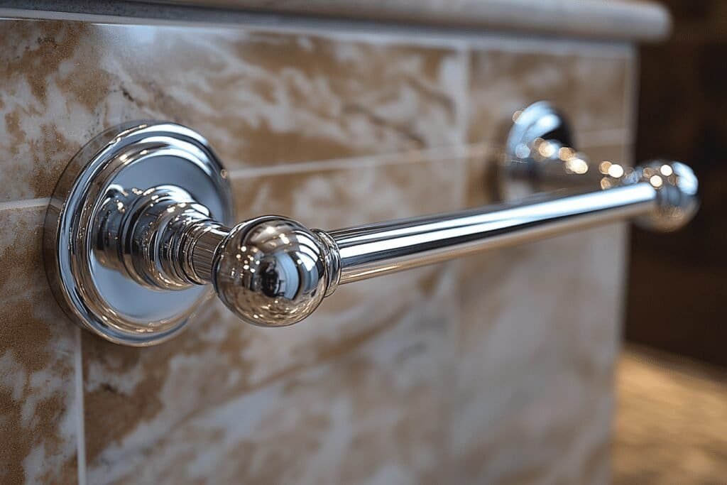 Bathroom grab bars and safety features for elderly individuals.