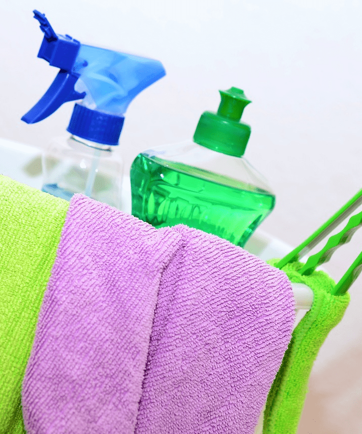 Cleaning products for bathroom floor maintenance.
