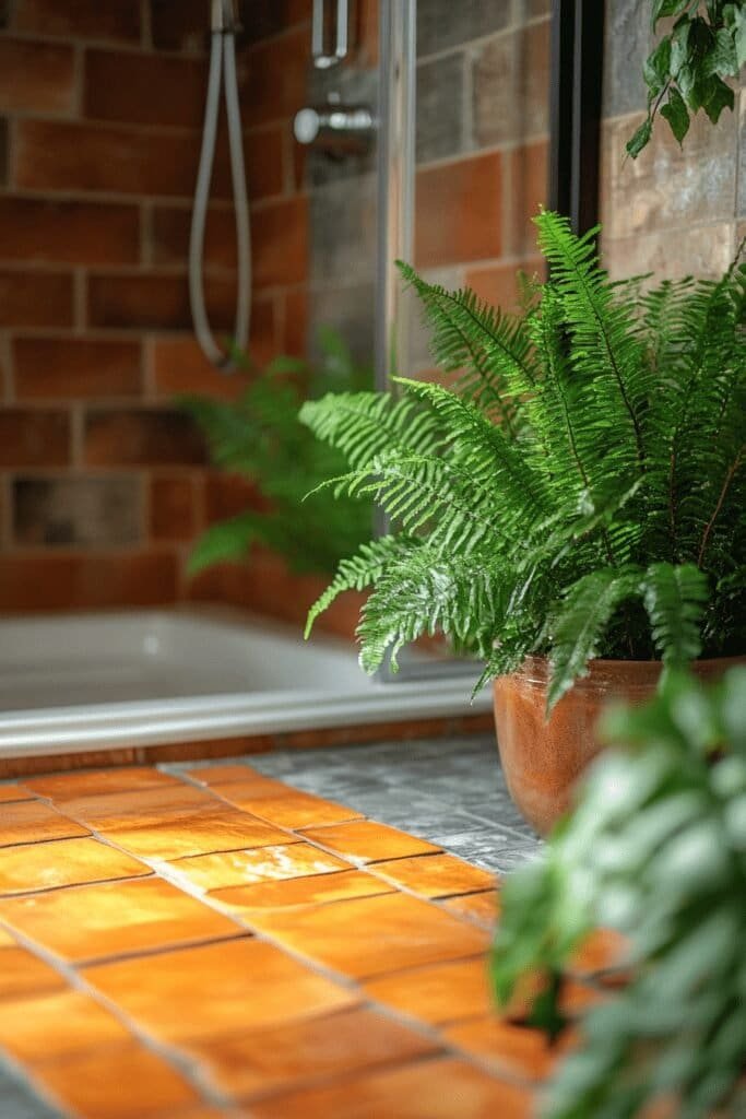 Boston fern in a humid bathroom near a shower area.