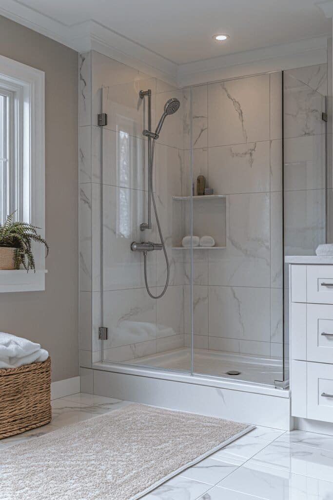 High-pressure shower head being installed to prevent dripping.