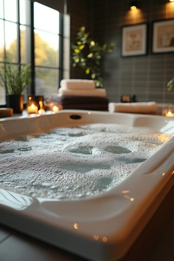 Jacuzzi tub with bath salts and essential oils for relaxation