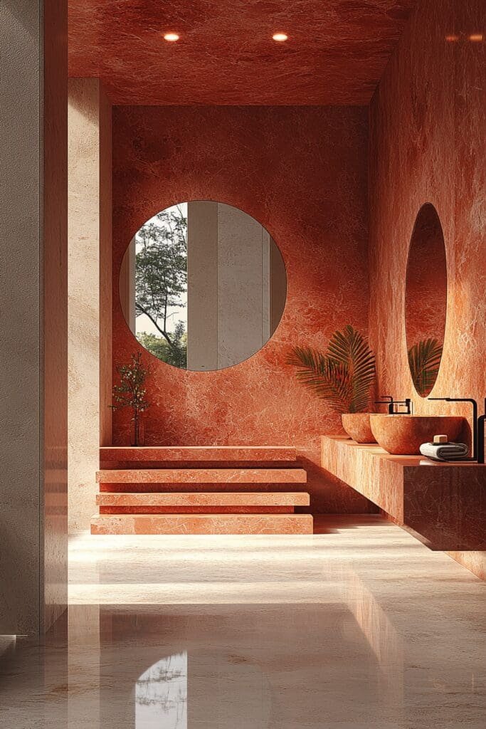 Minimalist bathroom with a clean mirror and LED lighting.