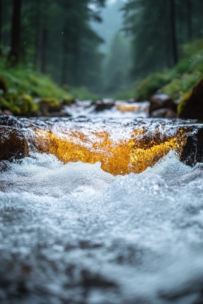 A crystal-clear stream of water flowing through a natural setting, symbolizing the importance of clean water in nature and its connection to household water supplies.