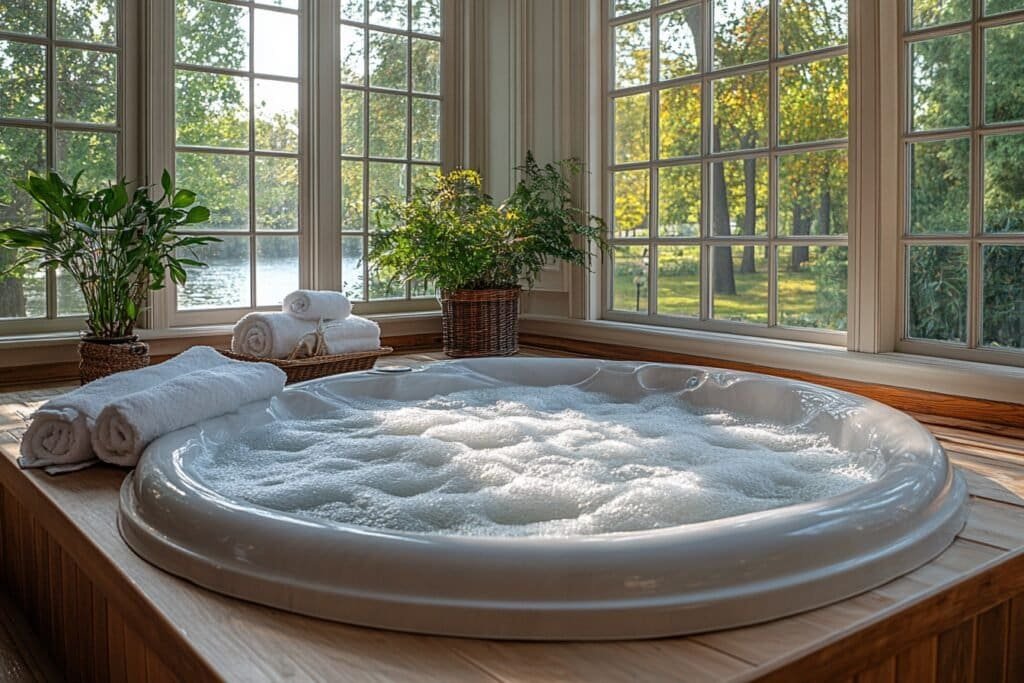 Relaxing bubble bath in a Jacuzzi tub with warm water jets