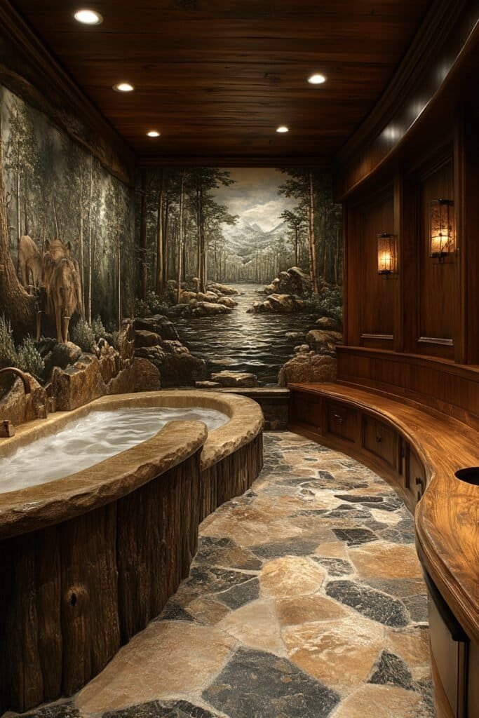 Luxurious wildlife-themed bathroom design perfect for resorts.