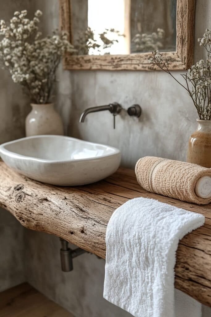 Wooden towel rack with Native American-inspired carvings.